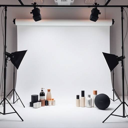 전문적인 조명 장비가 완비된 제품 촬영 스튜디오